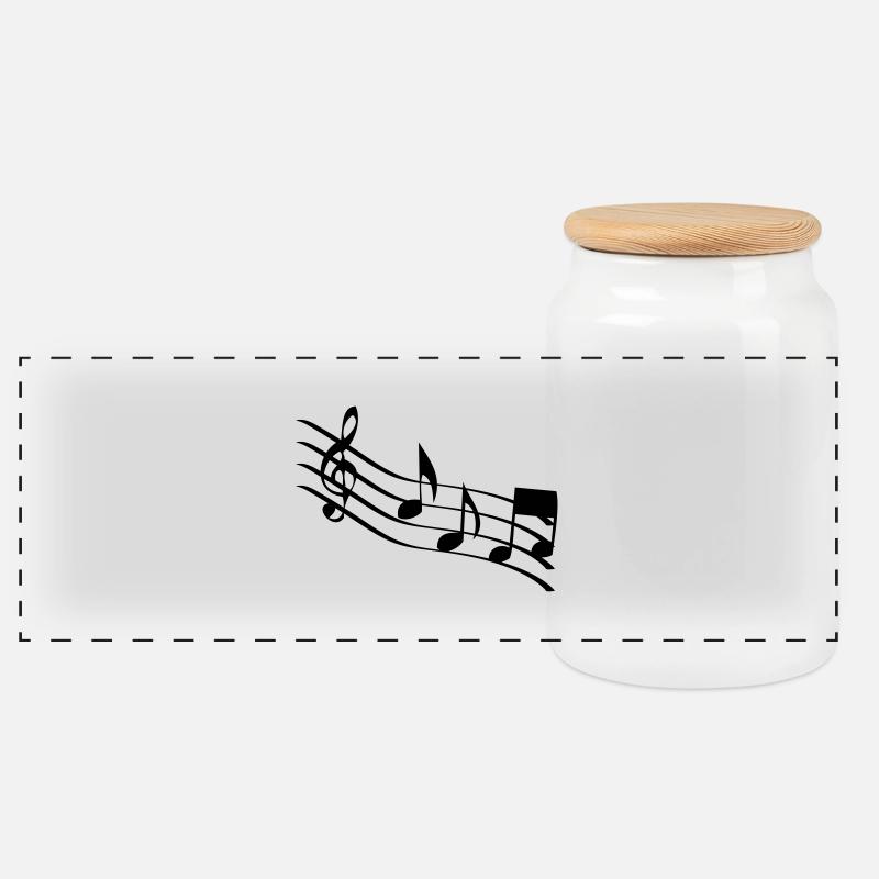 music notes - Panoramic Cookie Jar with Wooden Lid - white