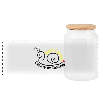 Camino de Santiago snail - Panoramic Cookie Jar with Wooden Lid - white - Front