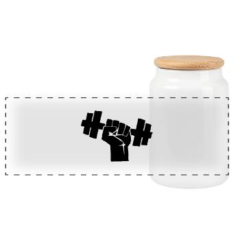 Bodybuilding Training GEWICHTHEBEN Gewichte Faust - Panorama Keksdose mit Holzdeckel - Weiß - Vorne