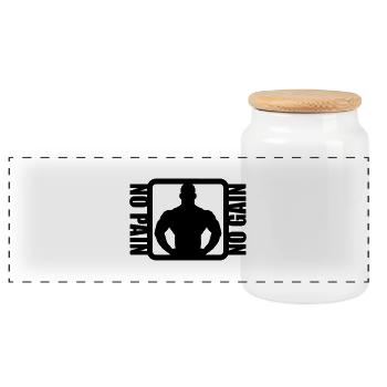 Bodybuilder Logo Design - Panoramic Cookie Jar with Wooden Lid - white - Front