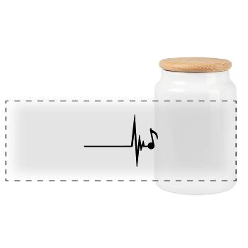 Heartbeat Music Note - Panoramic Cookie Jar with Wooden Lid - white - Front