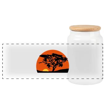 Singe du coucher du soleil de l'Afrique arbre - Boîte à biscuits avec couvercle en bois - blanc - Devant