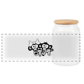 Monkey family 2 children boy dad mom parents - Panoramic Cookie Jar with Wooden Lid - white - Front