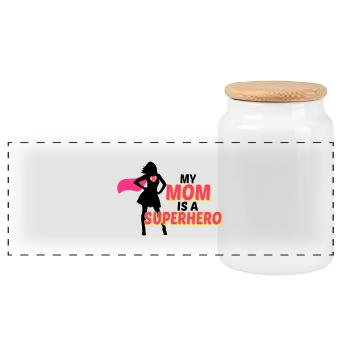 My mom is a Superhero-Meine Mama ist ein Superheld - Panorama Keksdose mit Holzdeckel - Weiß - Vorne