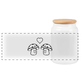 pilze_in_love_1 - Panorama Keksdose mit Holzdeckel - Weiß - Vorne