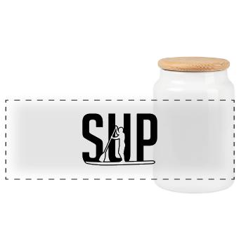 SUP - live love SUP - Stand up Paddeling - Panorama Keksdose mit Holzdeckel - Weiß - Vorne