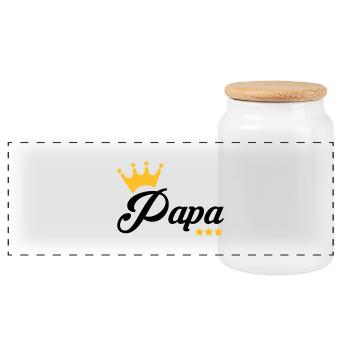 Dad Daddy Papa Vati Vater Father's Day Baby - Panoramic Cookie Jar with Wooden Lid - white - Front