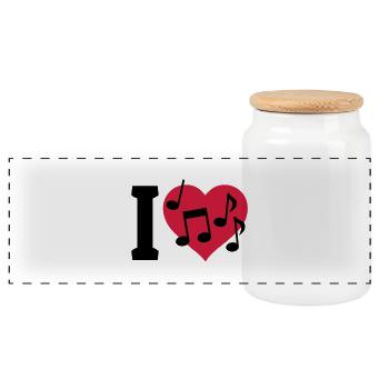 I love Music - J'aime la musique - Boîte à biscuits avec couvercle en bois - blanc - Devant