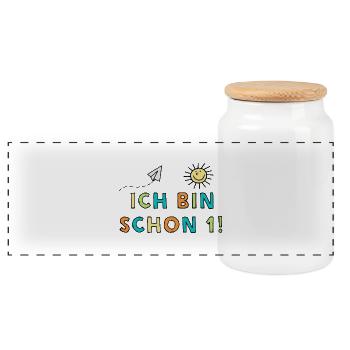 Ich bin schon eins - Panorama Keksdose mit Holzdeckel - Weiß - Vorne