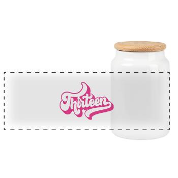 13th Birthday Gift, Hello Thirteen, 13 Years Old - Panoramic Cookie Jar with Wooden Lid - white - Front
