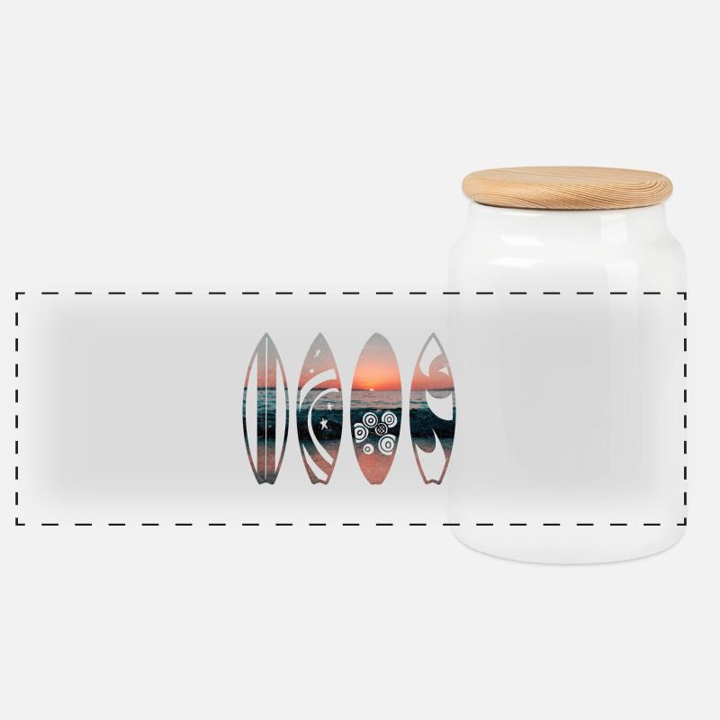 Sunset Surfbretter - Panorama Keksdose mit Holzdeckel - Weiß