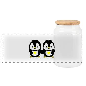 Penguins Cute Love - Panoramic Cookie Jar with Wooden Lid - white - Front