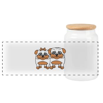 2 chiens Carlin Homme Femme Couple Deux Amoureux Amour - Boîte à biscuits avec couvercle en bois - blanc - Devant