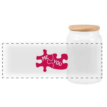 Puzzle Love - Panoramic Cookie Jar with Wooden Lid - white - Front
