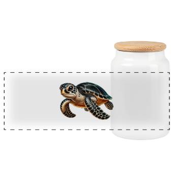 Green turtle large - Panoramic Cookie Jar with Wooden Lid - white - Front