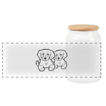 2 dogs team two friends crew happy brothers - Panoramic Cookie Jar with Wooden Lid - white - Front