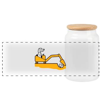 Dog Bones Burying Excavator Digging Cool Digging - Panoramic Cookie Jar with Wooden Lid - white - Front