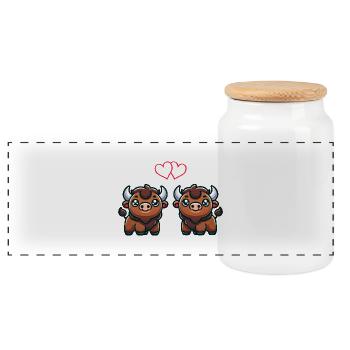 Bison Comic Love - Panoramic Cookie Jar with Wooden Lid - white - Front