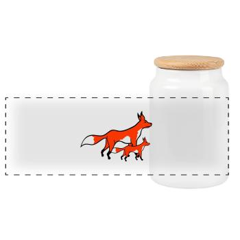 2 Foxes Mother Red Fox Little Child Father Mom - Panoramic Cookie Jar with Wooden Lid - white - Front