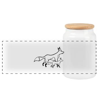 2 Foxes Mother Red Fox Little Child Father Mom - Panoramic Cookie Jar with Wooden Lid - white - Front