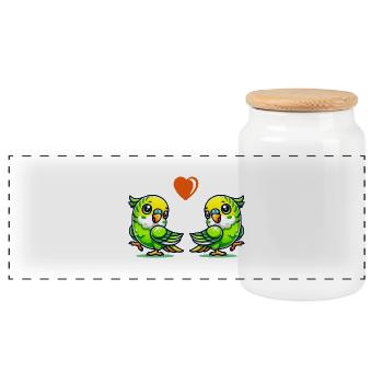 Budgie love - Panoramic Cookie Jar with Wooden Lid - white - Front