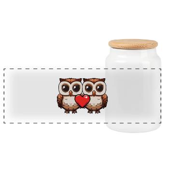 Couple de hiboux Saint-Valentin - Boîte à biscuits avec couvercle en bois - blanc - Devant