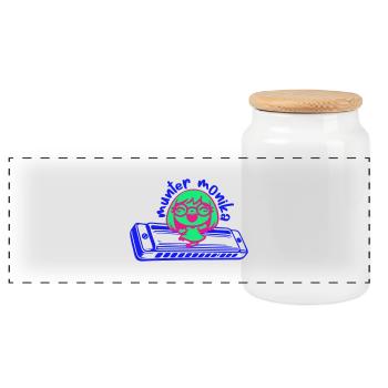 lively monika dancing on the harmonica - Panoramic Cookie Jar with Wooden Lid - white - Front