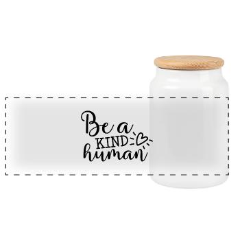 Be kind - Panoramic Cookie Jar with Wooden Lid - white - Front