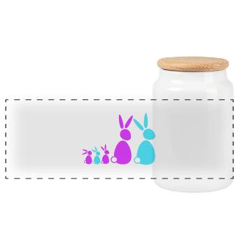 5 lapins, famille, enfants, parents, trois frères et sœurs, doux - Boîte à biscuits avec couvercle en bois - blanc - Devant
