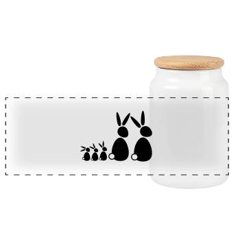 5 lapins, famille, enfants, parents, trois frères et sœurs, doux - Boîte à biscuits avec couvercle en bois - blanc - Devant