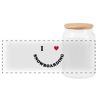 I love Snowboarding - Panoramic Cookie Jar with Wooden Lid - white - Front