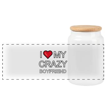 I love my crazy boyfriend - Panoramic Cookie Jar with Wooden Lid - white - Front