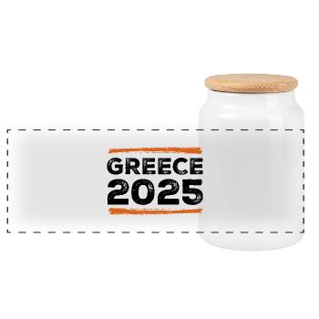 Greece 2025 Spruch - Panorama Keksdose mit Holzdeckel - Weiß - Vorne