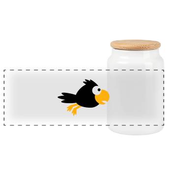 Rabe Vogel fliegt schnel cool lustig Cartoon Humor - Panorama Keksdose mit Holzdeckel - Weiß - Vorne