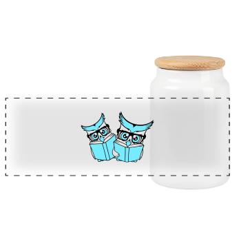 2 hiboux nerd duo geek livre lecture aigle hibou lunettes intelligent - Boîte à biscuits avec couvercle en bois - blanc - Devant