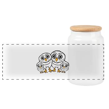 4 Owls Dad Mom Child Baby Family Mother Father - Panoramic Cookie Jar with Wooden Lid - white - Front
