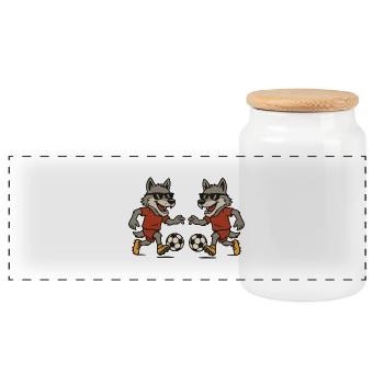 Wolf Soccer 2 - Panoramic Cookie Jar with Wooden Lid - white - Front