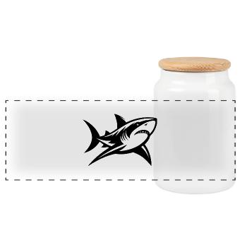 Deep Sea Shark Meets Tattoo Sharp and Stylish - Panoramic Cookie Jar with Wooden Lid - white - Front