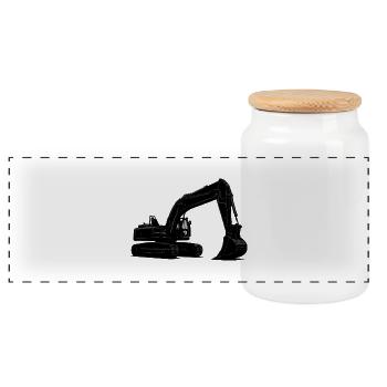 excavator - Panoramic Cookie Jar with Wooden Lid - white - Front