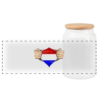 Design du drapeau de la Hollande utilisé - Boîte à biscuits avec couvercle en bois - blanc - Devant