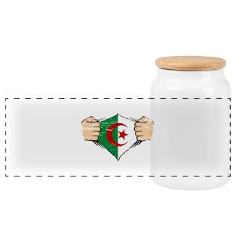 Algerien Flagge Design used - Panorama Keksdose mit Holzdeckel - Weiß - Vorne