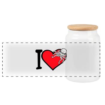 J’aime le cœur de pieuvre J’aime le symbole du coeur Logo mignon - Boîte à biscuits avec couvercle en bois - blanc - Devant