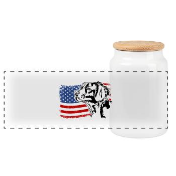 Epagneul Breton US America Flag Dogs Wilsigns - Panoramic Cookie Jar with Wooden Lid - white - Front