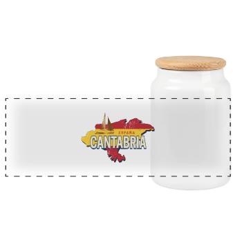 Cantabria Spain Retro Region Vintage Souvenir - Panoramic Cookie Jar with Wooden Lid - white - Front