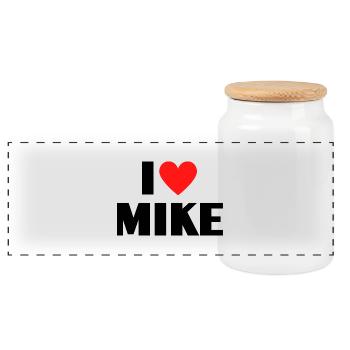 I love Mike Rotes Herz Liebe Fan Geschenk - Panorama Keksdose mit Holzdeckel - Weiß - Vorne