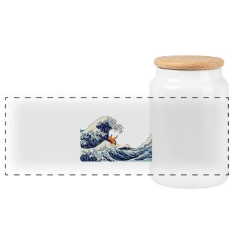 Surfing the great wave - Panoramic Cookie Jar with Wooden Lid - white - Front