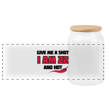 Geburtstag 22 - Give me a shot - chili style - Panorama Keksdose mit Holzdeckel - Weiß - Vorne