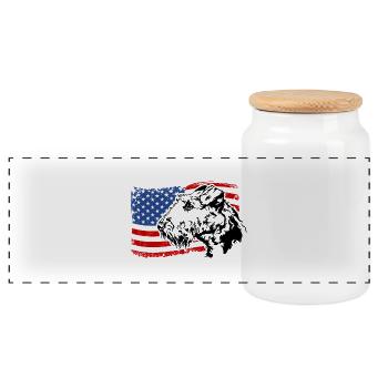 Airedale Terrier US Amerika Fahne Wilsigns - Panorama Keksdose mit Holzdeckel - Weiß - Vorne