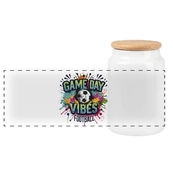 game day vibes football soccer player tournament - Panoramic Cookie Jar with Wooden Lid - white - Front