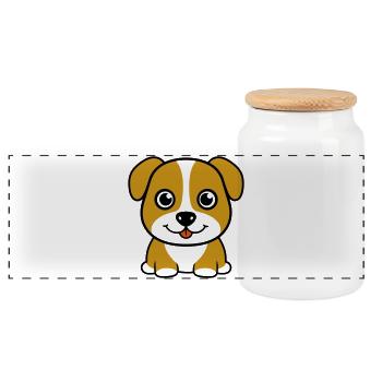 Süßer Hund - Comic Style - Panorama Keksdose mit Holzdeckel - Weiß - Vorne